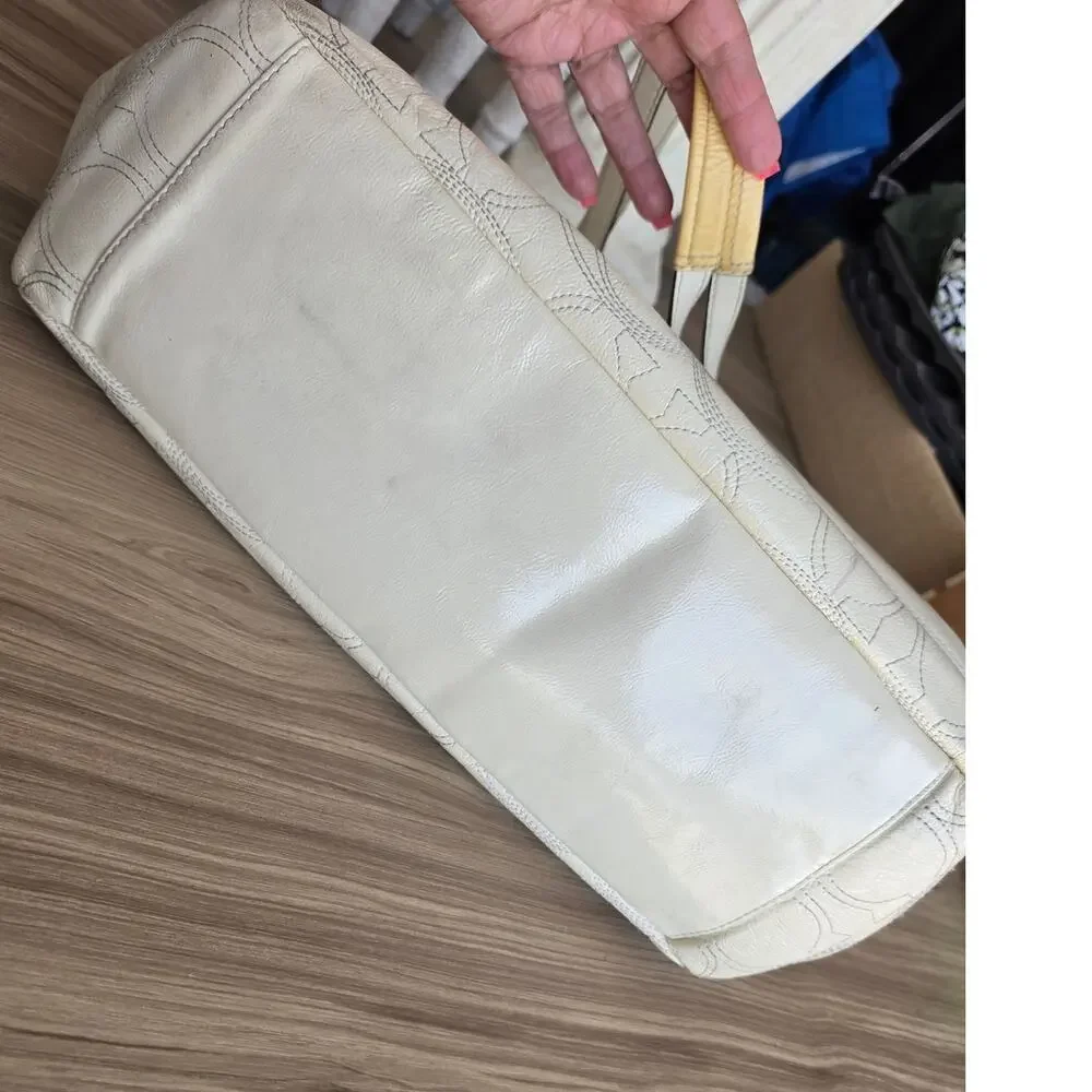 CoachPatent Leather/ cream/ yellow n blue purse/ diaper bag/ project bag